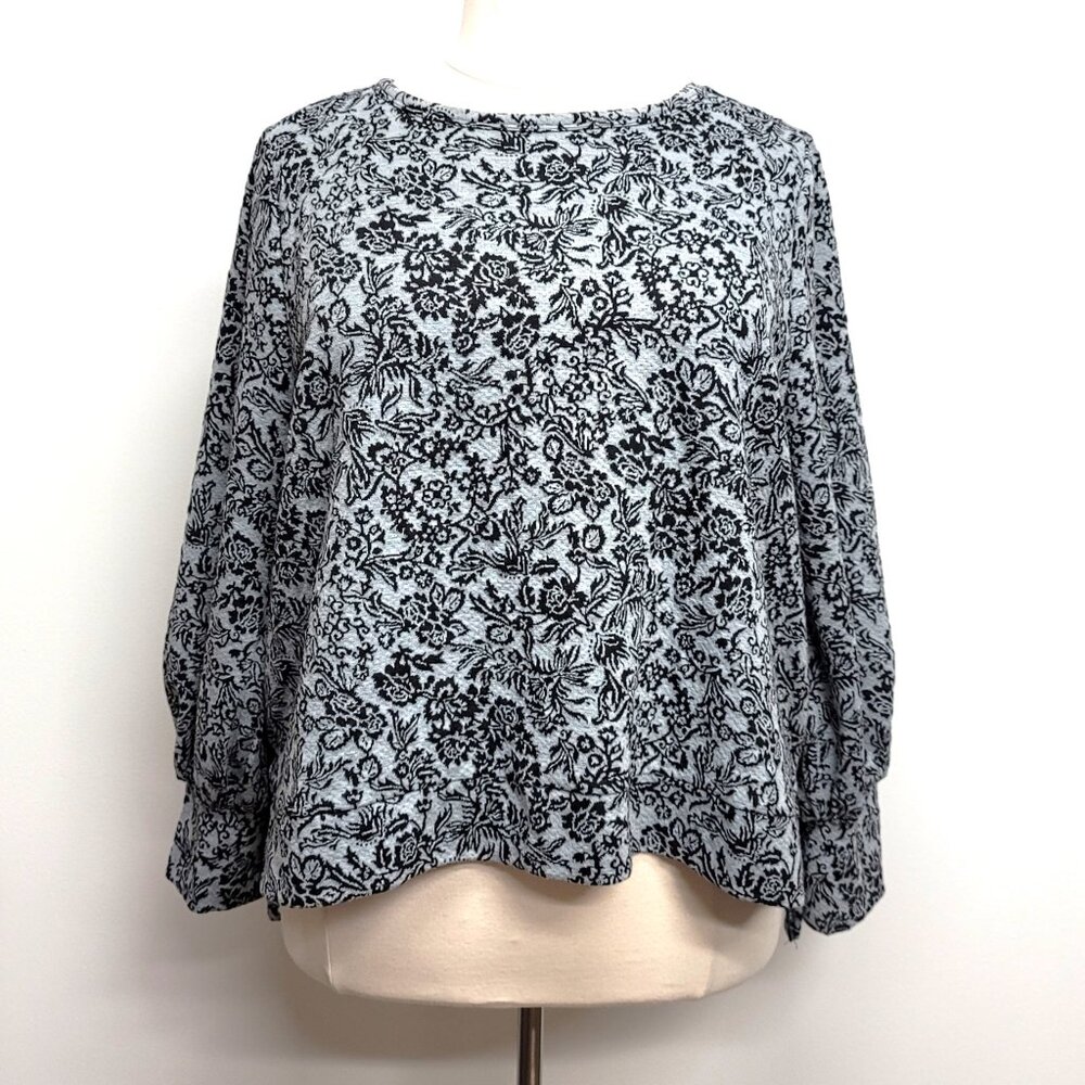 Ophelia Roe Grey Black Floral Hi Lo Split Hem Knit Sweatshirt 3X